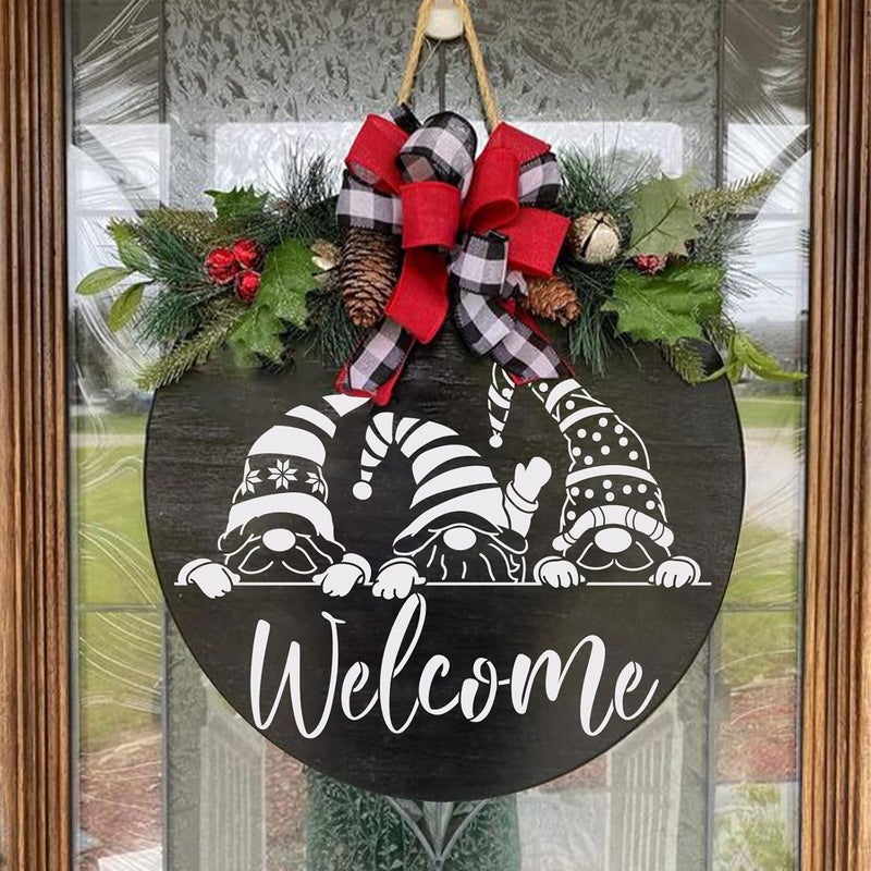 BANBBUR 9 Pcs Christmas Stencils Reusable, 12X12 Inch Round Large Christmas Stencils for Painting on Wood Sign Front Door Hanger Xmas Home Decor - Image 4